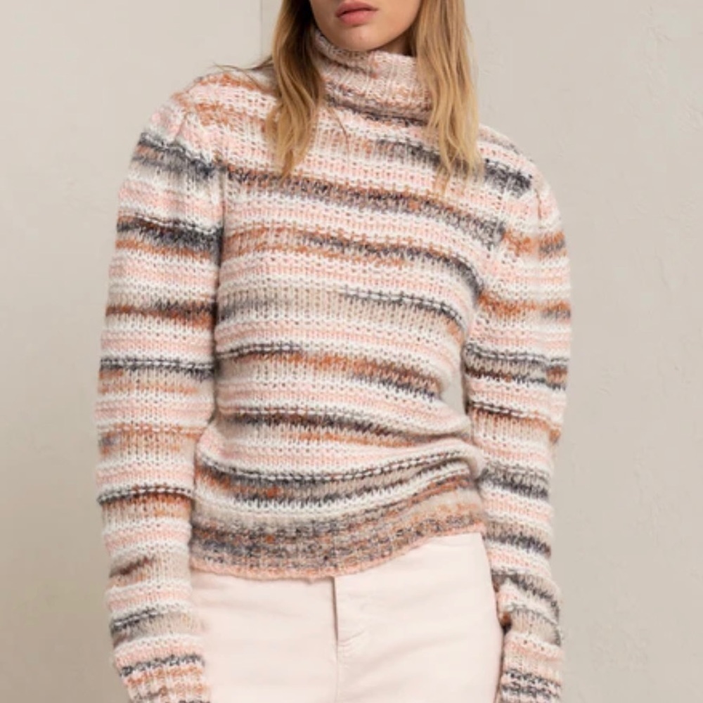 A.L.C. Selena Striped Turtleneck Sweater Wool Alpaca Knit XS Cream Casual Soft